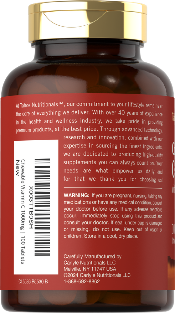 Vitamine C 1000mg par portion | 100 Comprimés à Croquer