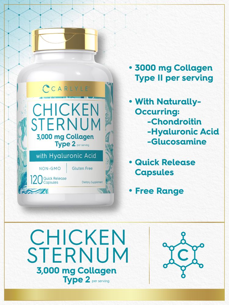 Cartilagine di sterno di pollo con collagene 3000 mg per porzione | 120 capsule