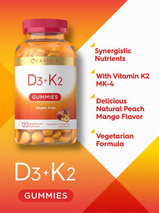 K2 + D3 + Calcium Gummies | Peach Mango Flavor | 120 Count