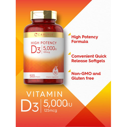 View 3 Vitamin D-3 5000IU | 500 Softgels
