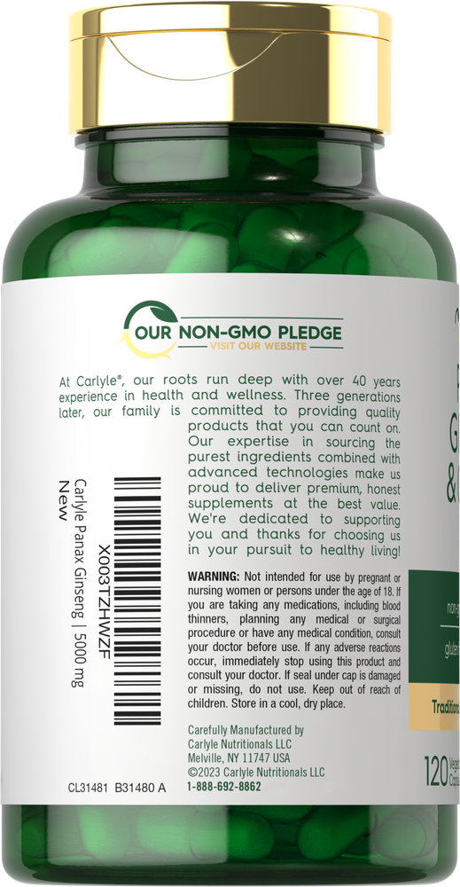 Panax Ginseng y Ginkgo Biloba 5000mg por porción | 120 Cápsulas