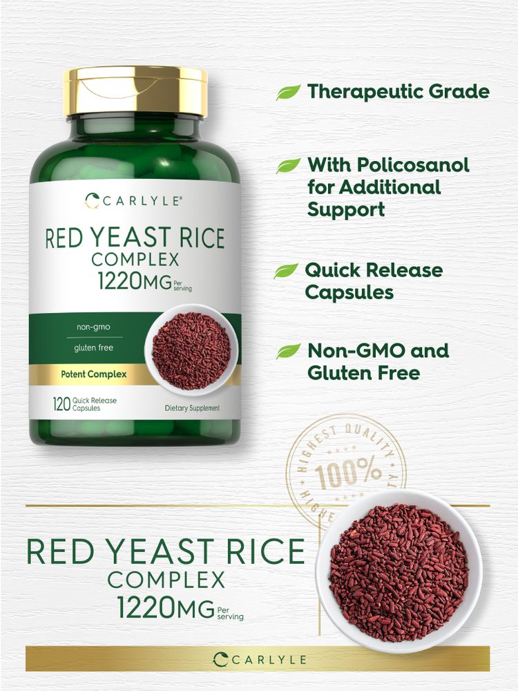 Red Yeast Rice with Policosanol 1220mg per serving | 120 Capsules