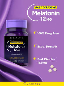 Melatonin 12mg | Natural Berry Flavor | 180 Tablets