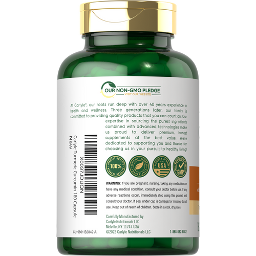 View 3 Turmeric Curcumin with Bioperine | 180 Capsules