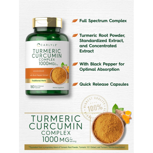 View 3 Turmeric Curcumin with Black Pepper | 180 Capsules