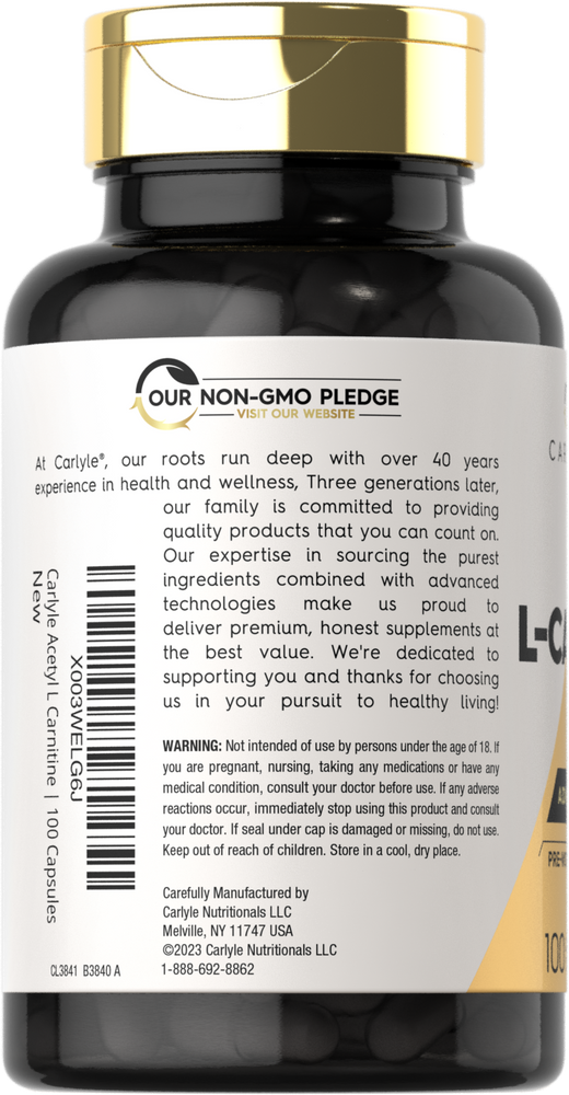 Acetil L-Carnitina HCL 1000mg por porción | 100 Cápsulas