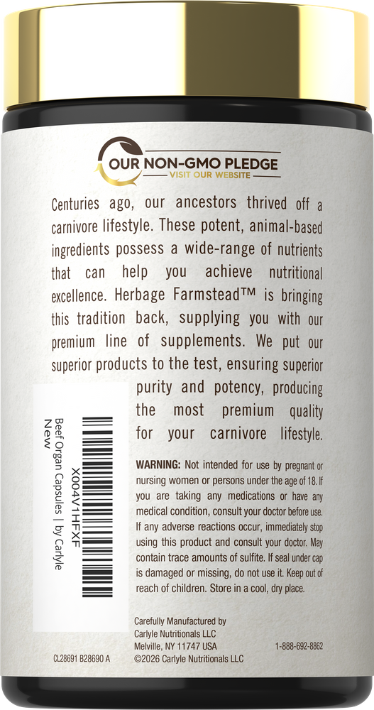 Grassfed Beef Organ Supplement for Women | 180 Capsules
