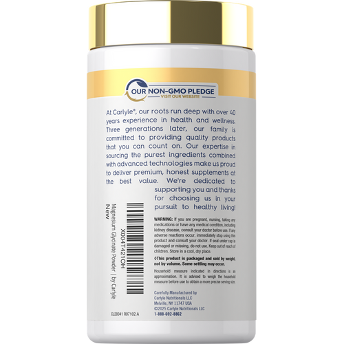 View 3 A 5oz jar of CL Calm Magnesium Glycinate Powder for wellness and relaxation, displayed on a hand scale.
