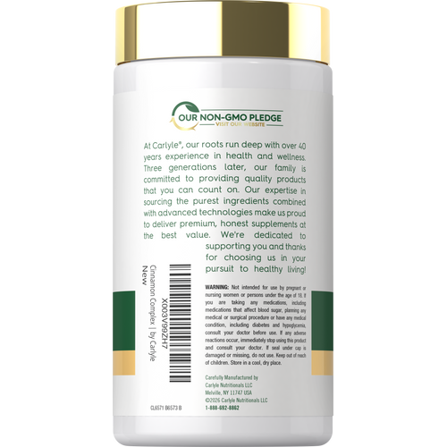 View 3 Carlyle Cinnamon Complex 2000mg, 150 capsules jar.