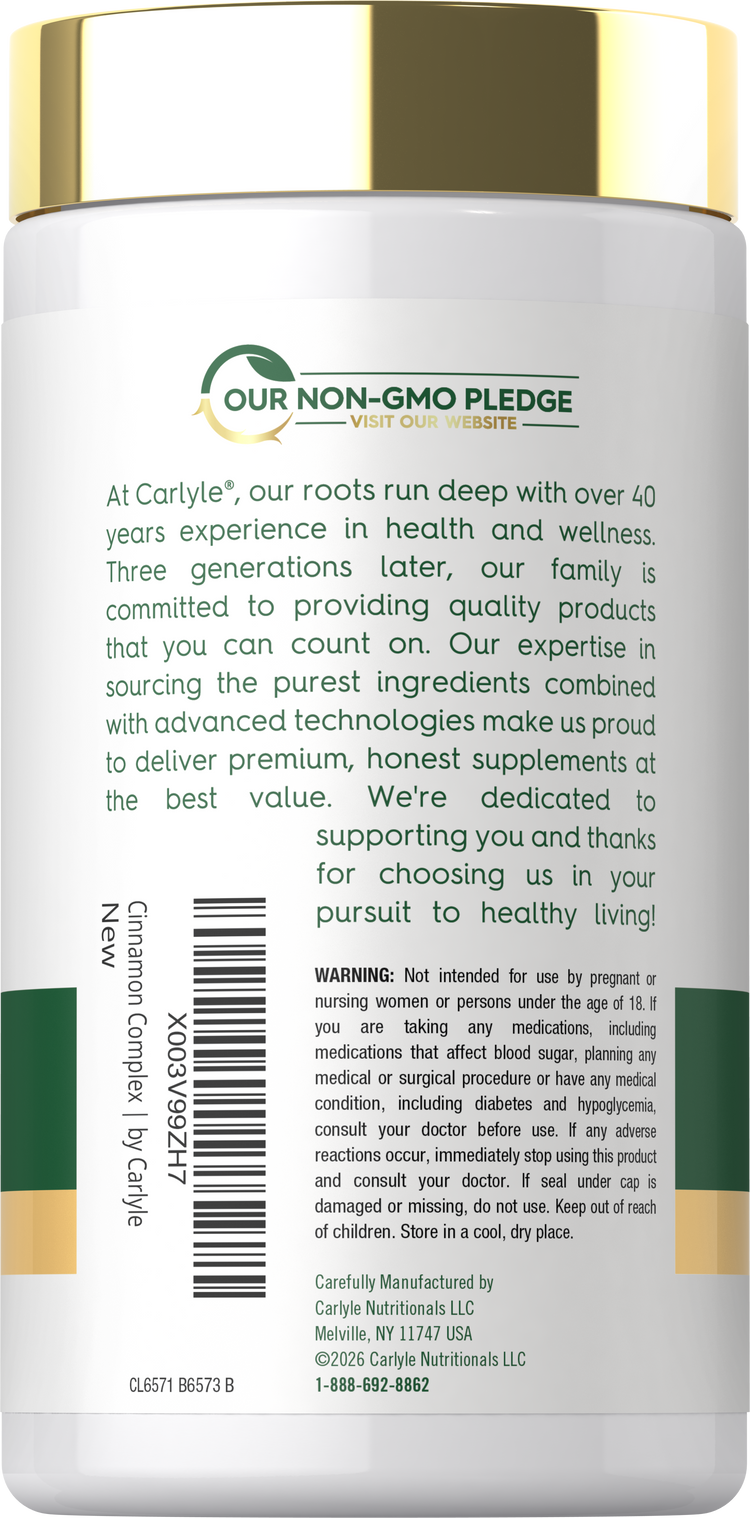 Carlyle Cinnamon Complex 2000mg, 150 capsules jar.