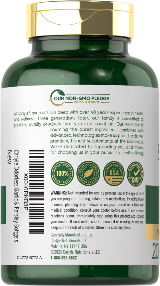 Odorless Garlic & Parsley 1800mg per serving | 200 Softgels