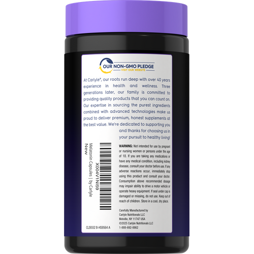 View 3 A bottle of CL Melatonin Mag Gly 5 in 1 containing 120 capsules is held on a hand scale.