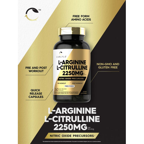 L-Arginine L-Citrulline Complex 2250mg per serving | 240 Capsules L-Arginine L-Citrulline Complex 2250mg per serving | 240 Capsules