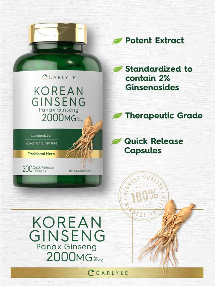 Estratto di Ginseng Coreano 2000mg per dose | 200 Capsule