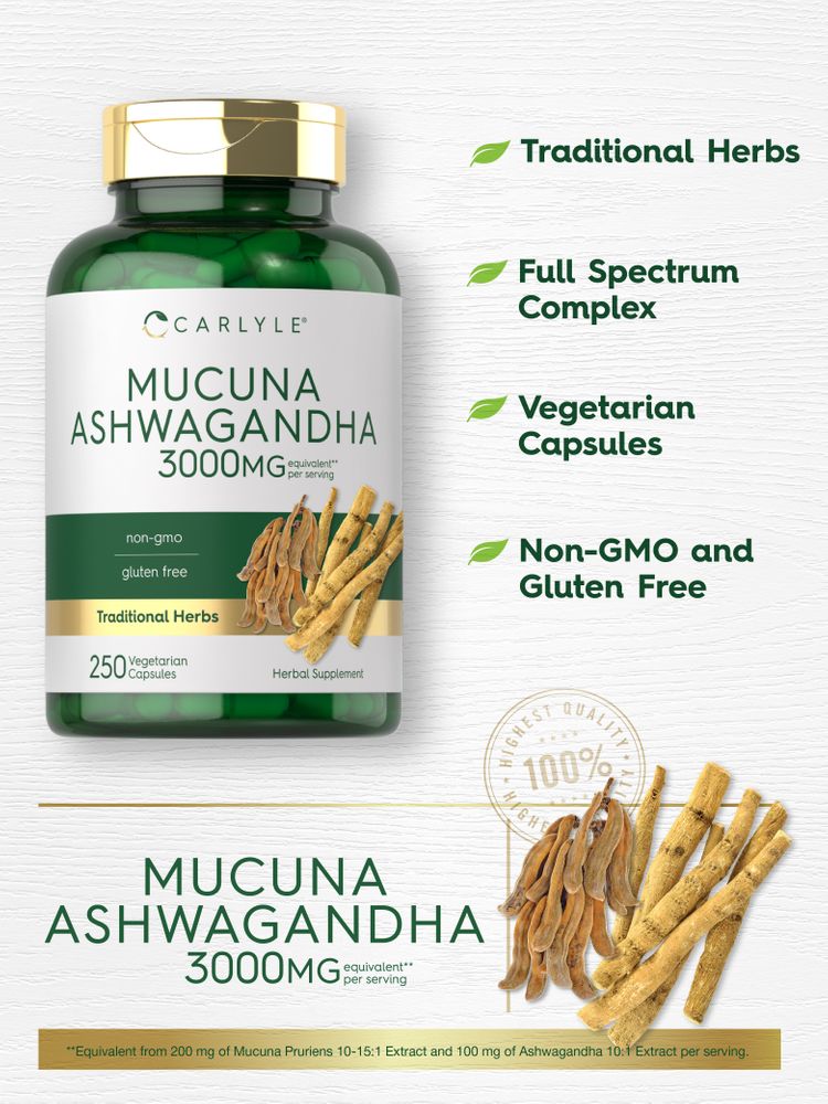 Mucuna mit Ashwagandha 3000 mg pro Portion | 250 Kapseln