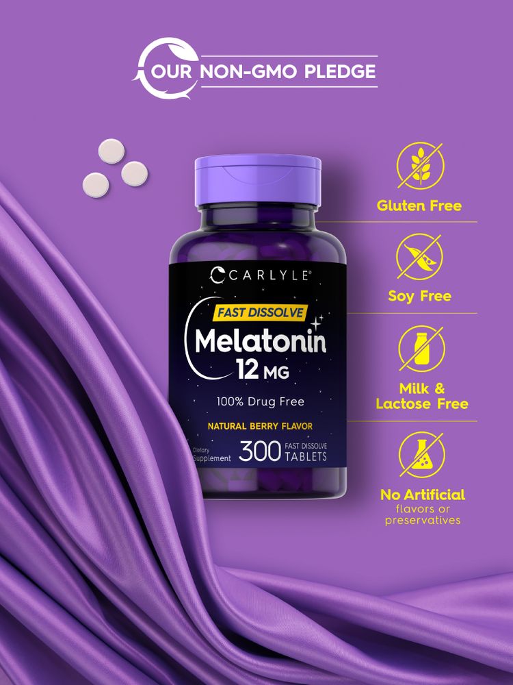 Melatonin 12mg | Natural Berry Flavor | 300  Dissolvable Tablets