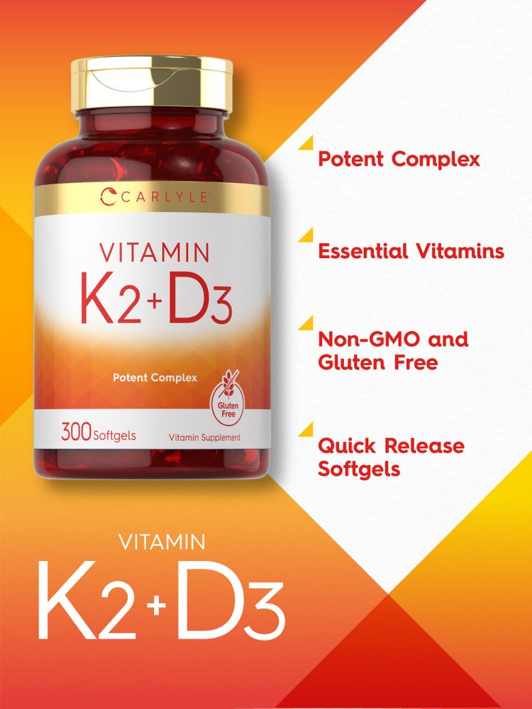 Vitamina K-2 com D-3 | 300 Cápsulas Gelatinosas