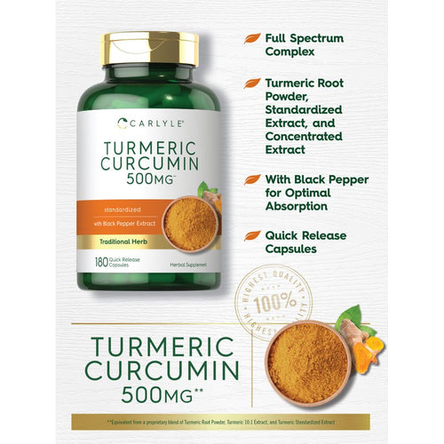 View 4 Turmeric Curcumin with Bioperine | 180 Capsules