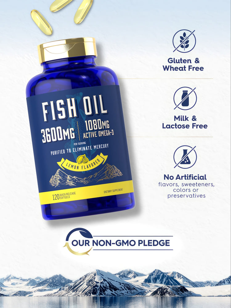 Aceite de Pescado 3600 mg con Omega-3 1080 mg por porción | 120 Cápsulas Blandas