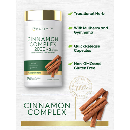 View 4 Product highlights graphic stating Traditional Herb, With Mulberry and Gymnema, Quick Release Capsules, Non-GMO and Gluten Free