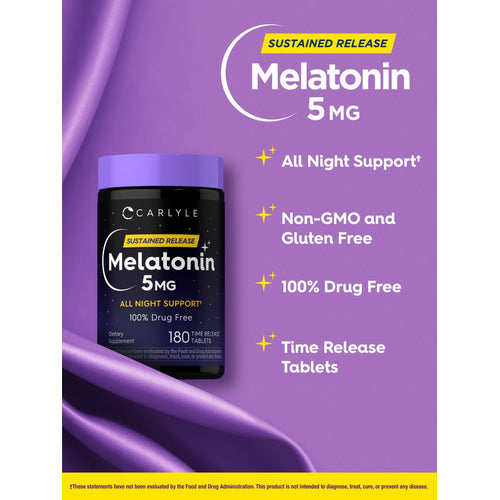 View 4 A hand holding a bulk bottle of 180 Melatonin 5 MG Time Release Tablets.