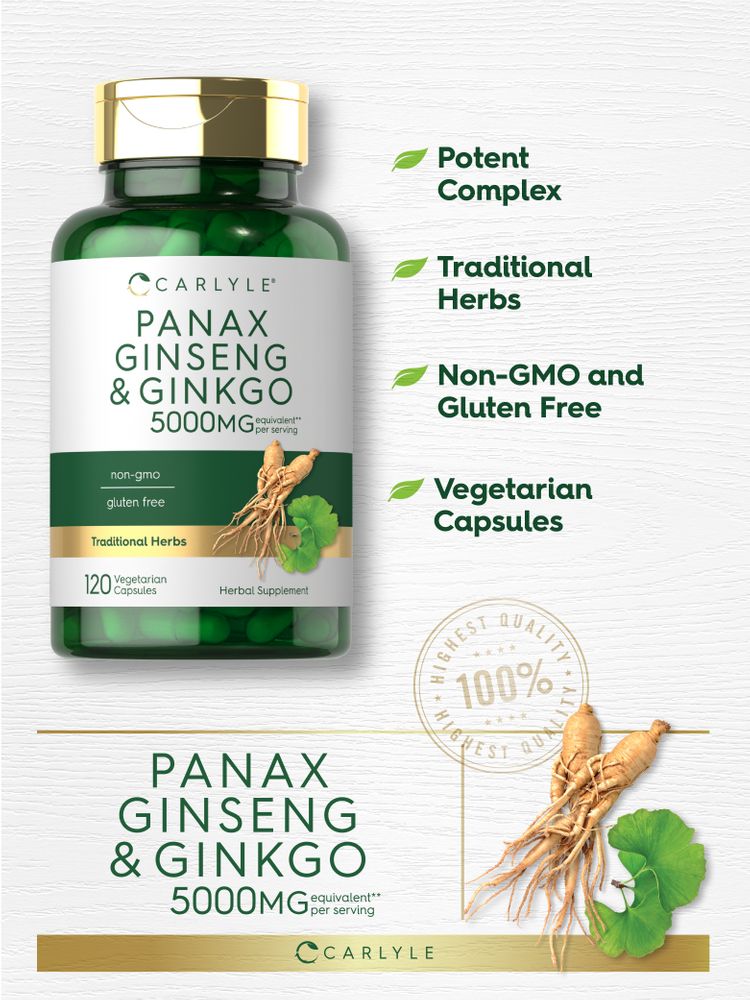 Panax Ginseng & Ginkgo Biloba 5000mg per porzione | 120 Capsule