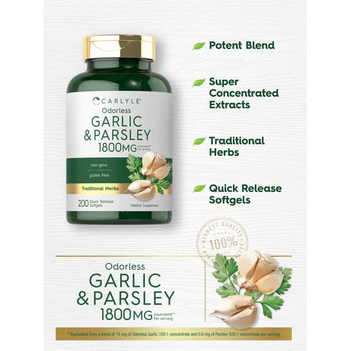 View 4 Odorless Garlic & Parsley | 200 Softgels