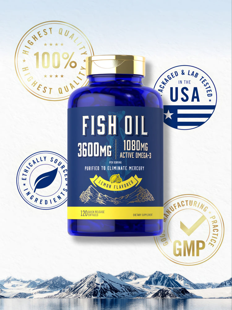 Aceite de Pescado 3600 mg con Omega-3 1080 mg por porción | 120 Cápsulas Blandas