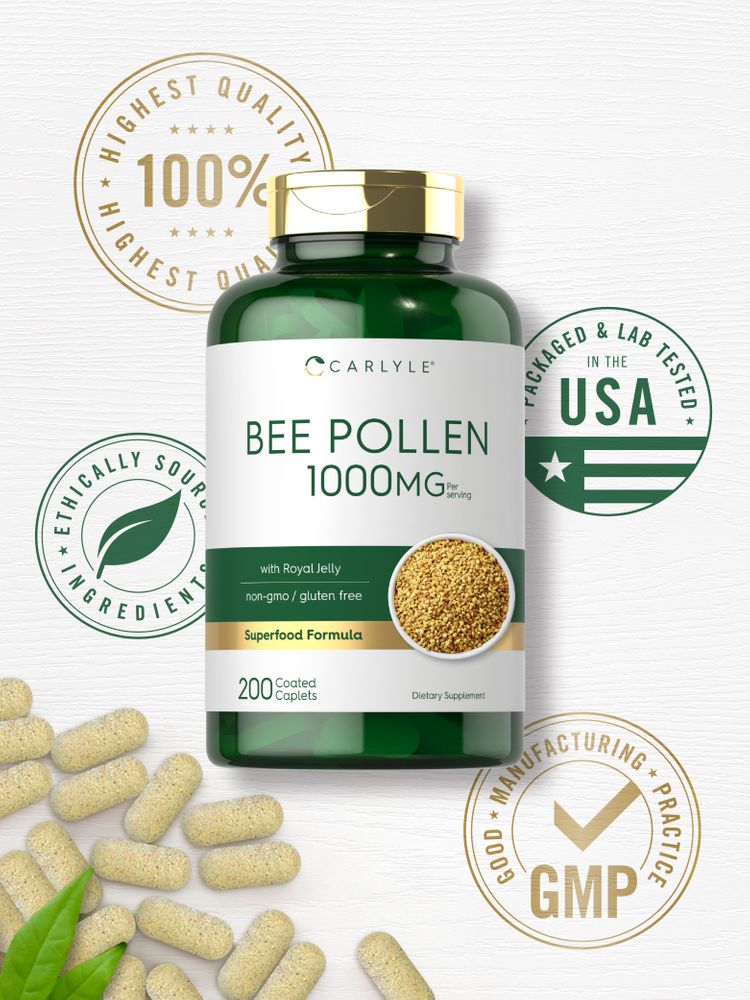 Bee Pollen Supplement 1000mg | 200 Caplets