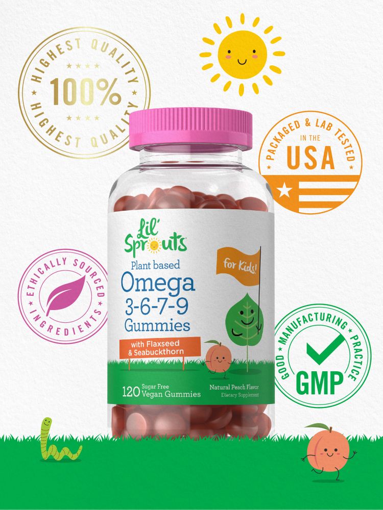 Vegan Omega for Kids | 120 Gummies | Natural Peach Flavor