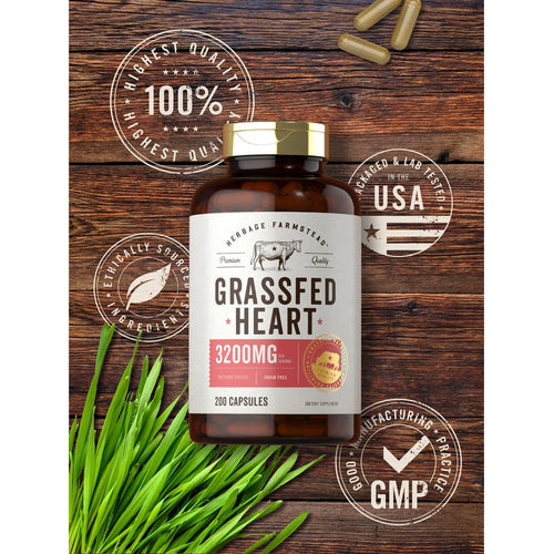 View 5 Corazón de Res Alimentado con Pasto 3200 mg por porción | 200 Cápsulas