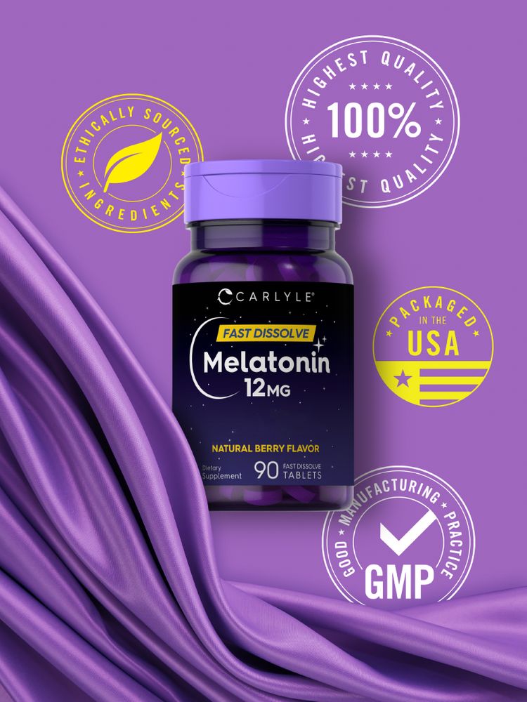 Melatonin 12 mg | Natural Berry Flavor | 90 Dissolvable Tablets