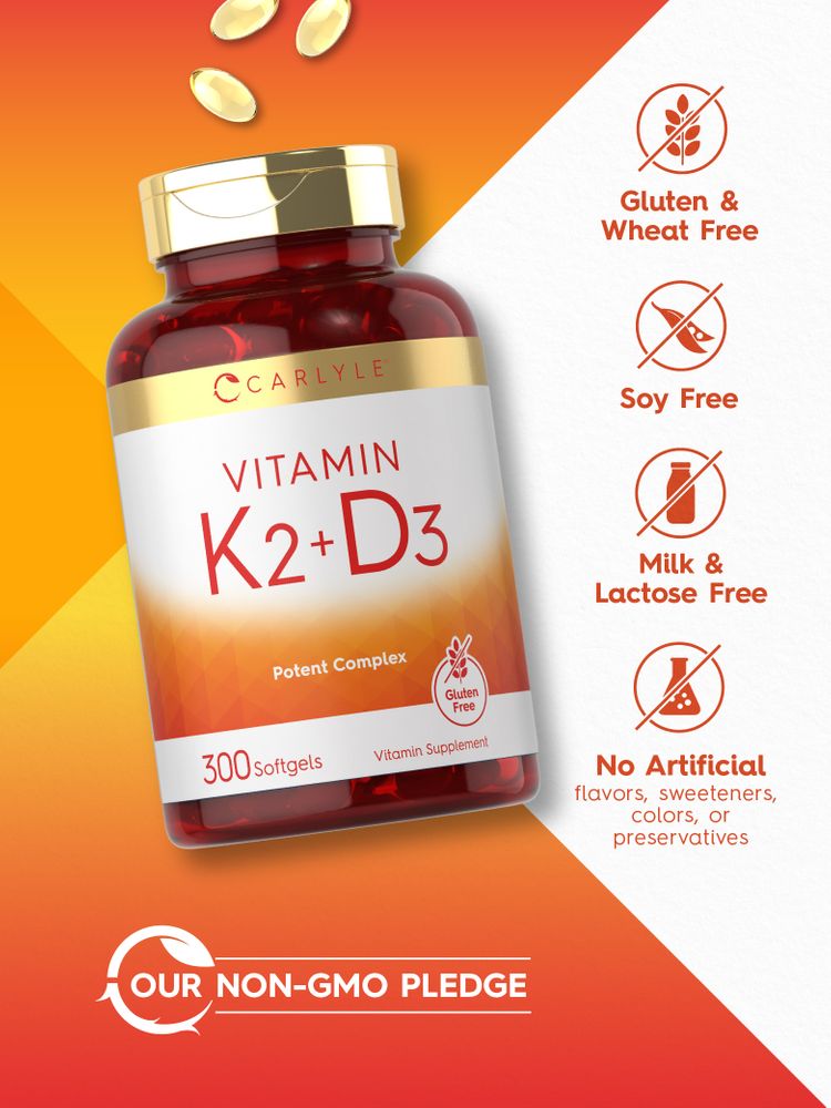 Vitamina K-2 com D-3 | 300 Cápsulas Gelatinosas