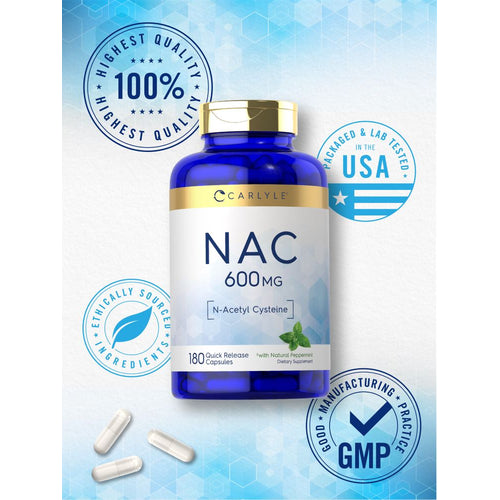 Carlyle Nac N Acetyl Cysteine 600mg | 180 Capsules | with Peppermint | Free Form Supplement | Non Gmo, Gluten Free Carlyle Nac N Acetyl Cysteine 600mg | 180 Capsules | with Peppermint | Free Form Supplement | Non Gmo, Gluten Free