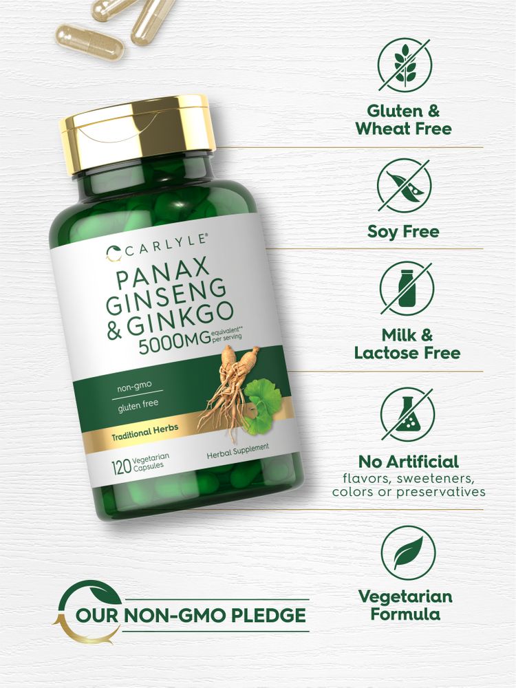 Panax Ginseng y Ginkgo Biloba 5000mg por porción | 120 Cápsulas
