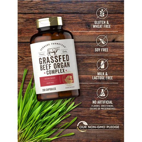 View 4 Organes de Bœuf Nourri à l'Herbe 650mg | 200 Capsules