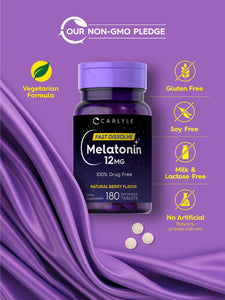 Melatonin 12mg | Natural Berry Flavor | 180 Tablets