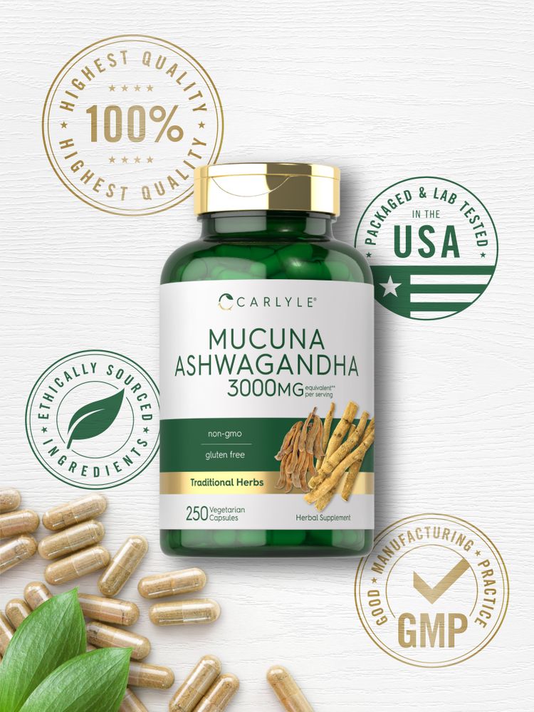 Mucuna mit Ashwagandha 3000 mg pro Portion | 250 Kapseln