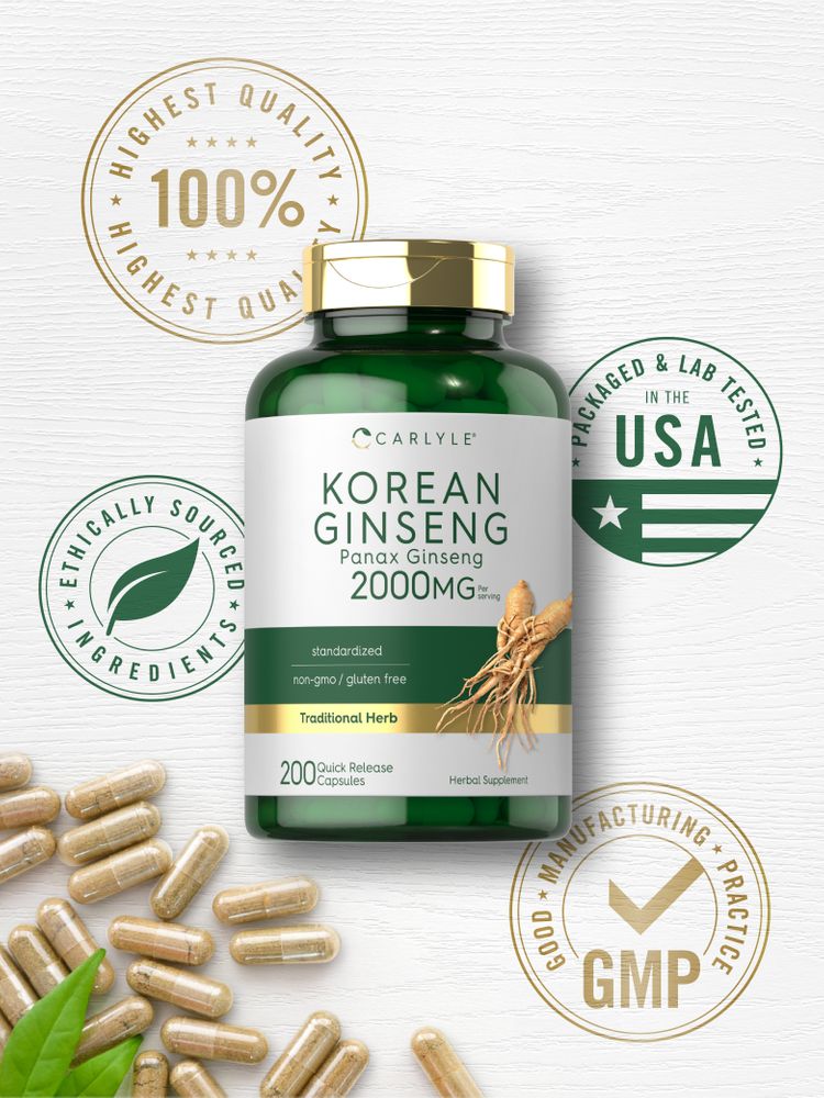 Extrato de Ginseng Coreano 2000mg por porção | 200 Cápsulas