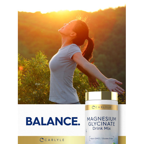 View 6 Woman with arms outstretched enjoying sunset next to Carlyle Magnesium Glycinate Drink Mix.