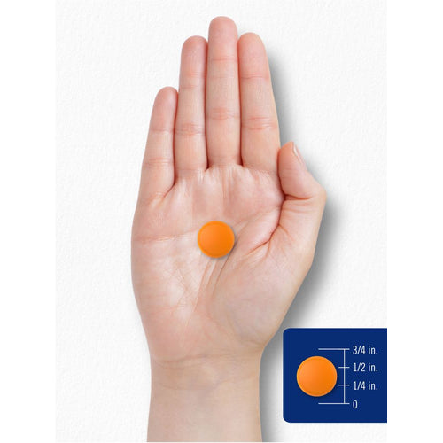 View 8 A round orange gummy candy measuring half an inch in diameter.