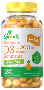 Load image into Gallery viewer, Vitamin D3 1000 IU (25 mcg) Gummies for Kids | Pineapple Flavor | 180 Count
