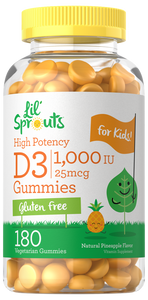 Vitamin D3 1000 IU (25 mcg) Gummies for Kids | Pineapple Flavor | 180 Count