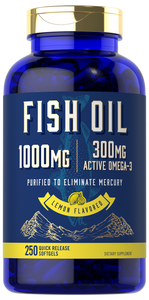 Fish Oil 1000mg | 300mg Omega 3 | 250 Softgels | Lemon Flavor