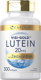 Carlyle Visi-Gold Lutein with Zeaxanthin, 300 Softgels, Dietary Supplement, shown on hand scale.