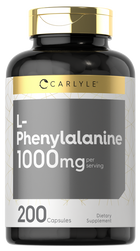 Image showing L-Phenylalanine 1000 mg in a 200 capsule bulk package with a hand scale for size reference.