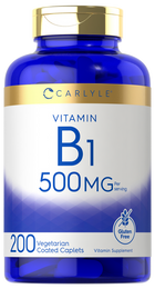 Carlyle Vitamin B1 500 MG Vegetarian Coated Caplets, 200 count, displayed to indicate package size and contents.