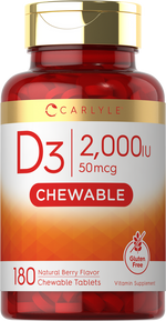 Load image into Gallery viewer, Vitamin D3 2000 IU (50 mcg) Chewable Tablets | Berry Flavor | 180 Count

