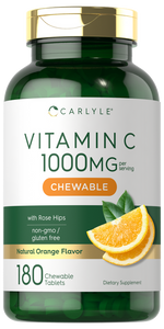Vitamin C 500mg | Natural Orange Flavor | 180 Chewable Tablets