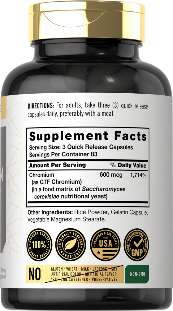 GTF Chromium 600mcg per serving | 250 Capsules